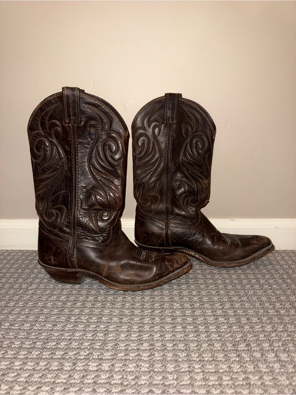 Dark Brown Real Leather Western Cowboy Boots